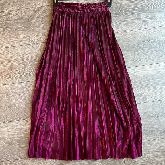 NEW PASTEL Metallic Shiny Shimmer Accordion Pleated Maxi Pink/Purple Skirt - Picture 10 of 13